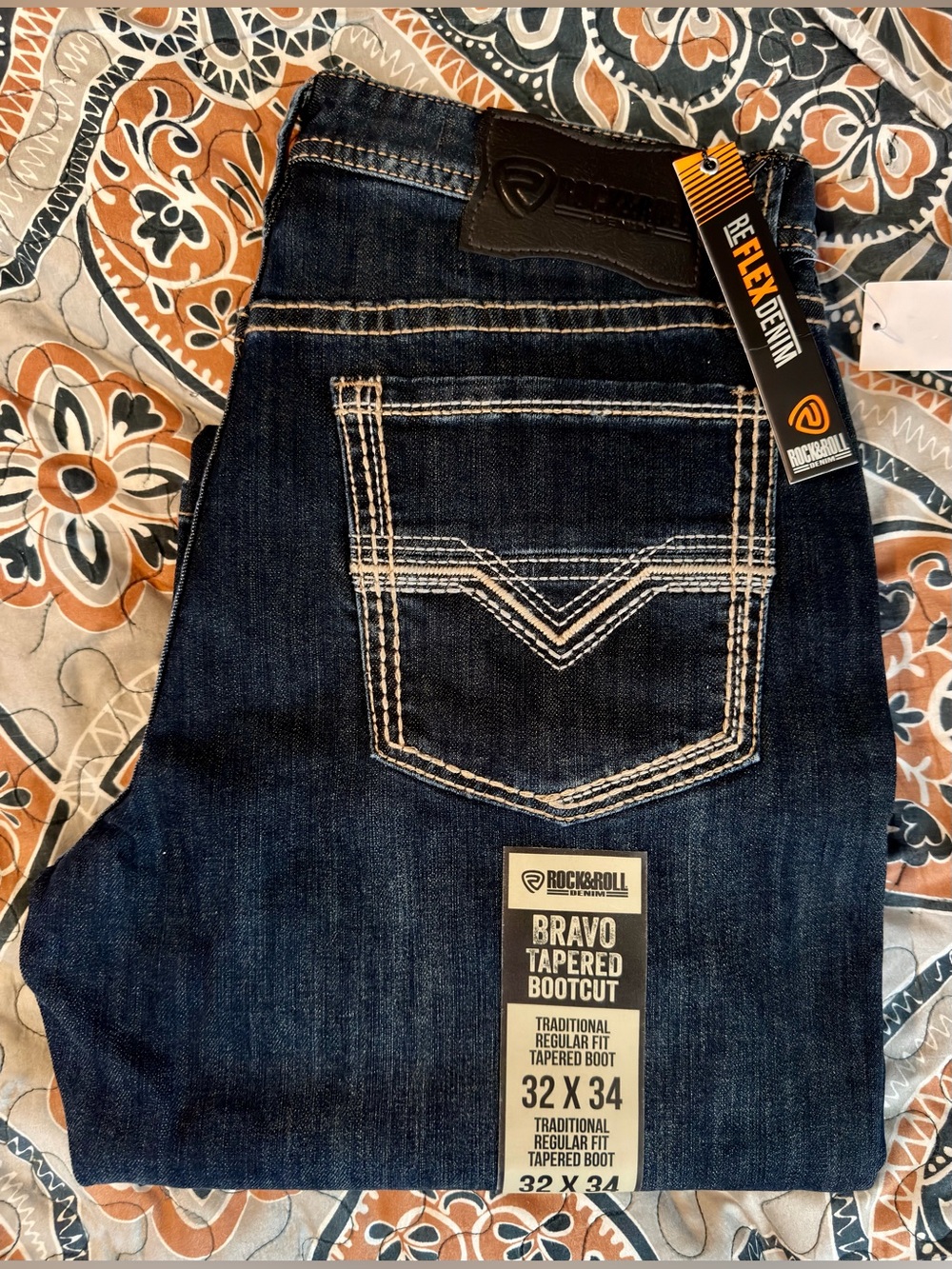 NWT mens ROCK&ROLL jeans Bravo Tapered Bootcut Jeans - Dark Blue SIZE 32x34